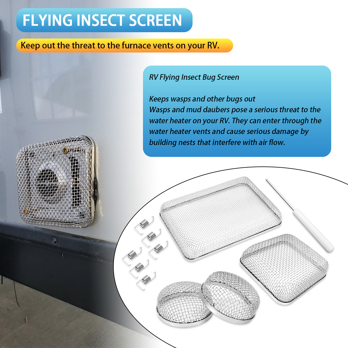 Set of Four Insect Proof Nets - Durable Covers for RV Refrigerator & Furnace Vents