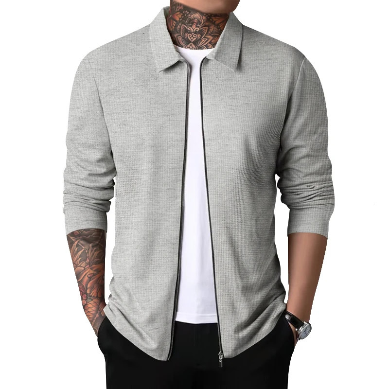 Waffle jacket mens lapel middleaged and young trendy outdoor sports style top 250730