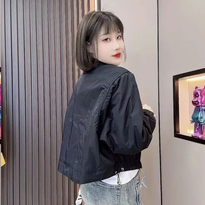 2025 Edition Standing Zipper Short Jacket Spring Autumn Womens Korean Loose Casual Splicing Baseball Coat Female Windproof 250728