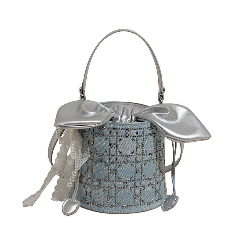 Trendy Fashion Simple Versatile Denim Single Shoulder for Women 2025 New Diamond-Studded Crossbody Commuter Bucket Bag