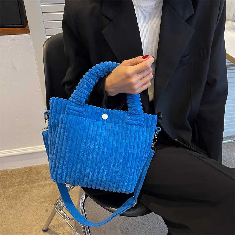 Fashion Corduroy Womens Bag 2022 Trend New Handbags Niche Versatile Bucket Shoulder Bags Female Nylon Button Crossbody Bags Y250730