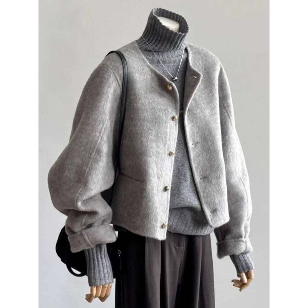 Xiaoxiangfeng Gray Woolen Coat For Women, 2024 Autumn And Winter New Style, High-End Temperament Short Jacket 250728