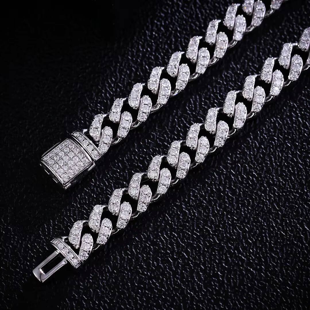 Fine Jewelry Hip Hop Solid 8MM 925 Sterling Silver VVS Moissanite Diamond Iced Out Miami Cuban Link Chain Necklace for UNISEX