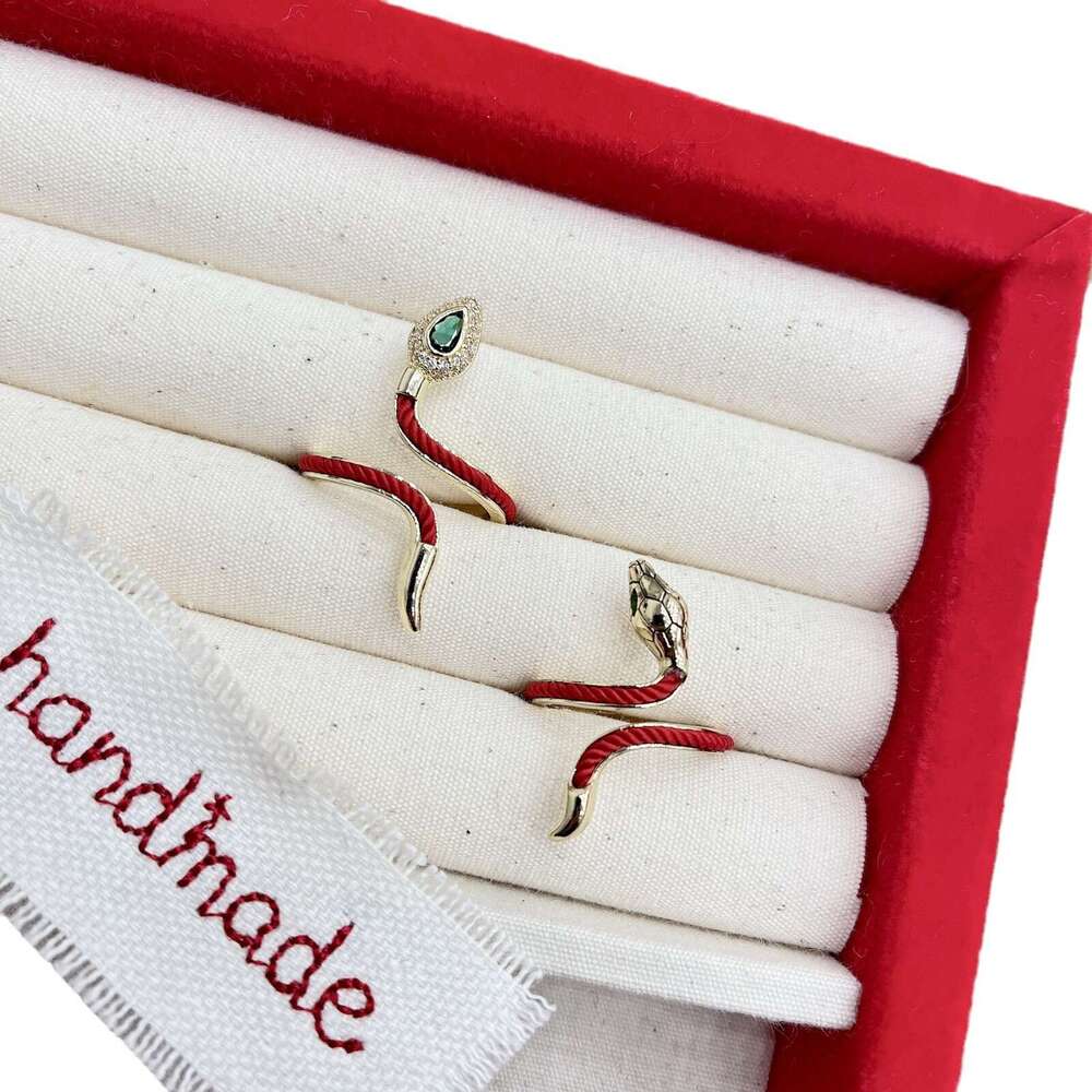 Festive Red Rope Zodiac Snake Open Birth Year Fortune Index Finger Design New Chinese Style Ring 8c4