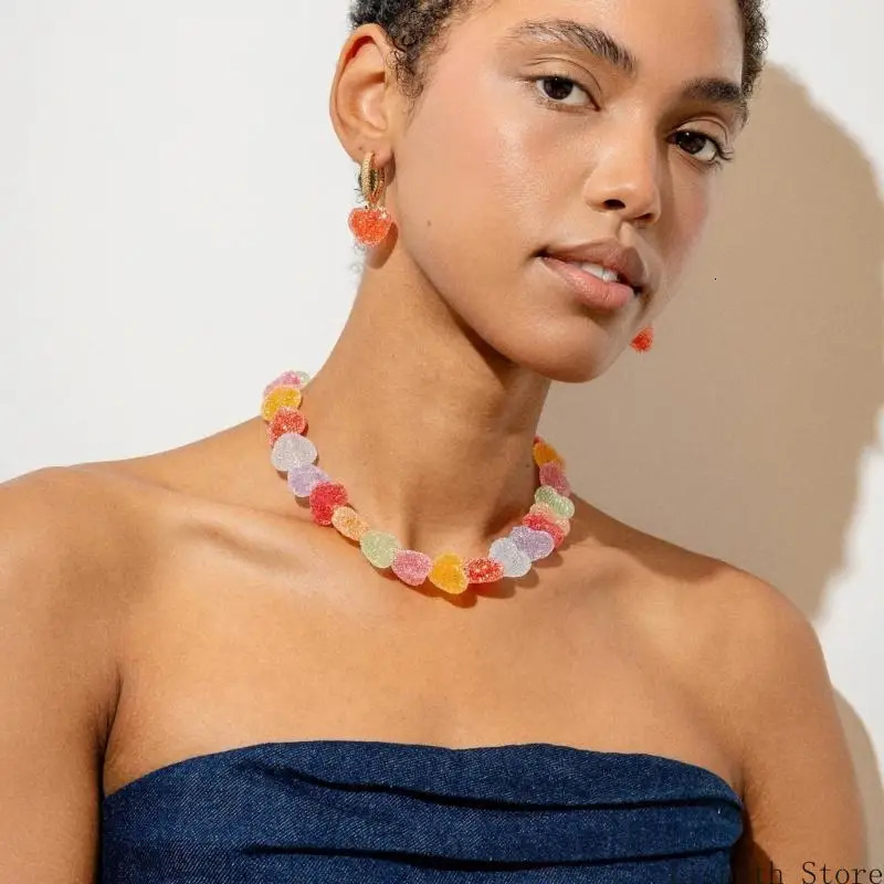Colorful Love Candy Resin Collarbone Necklace Unique n Lightweight Fashion Neck Chain Jewelry Gift For Women 250729