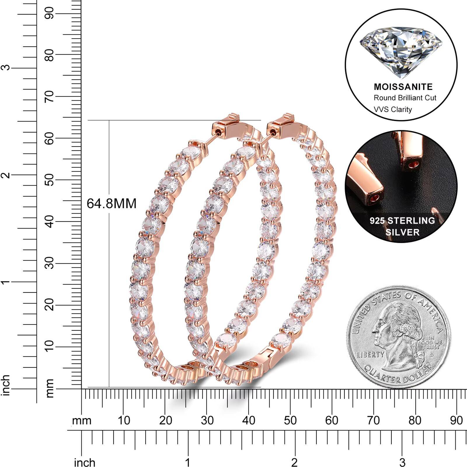 Luxury 68mm Width Big Hoop Earrings Fashion Real Gold Plated 925 Sterling Silver VVS Moissanite Diamond Earrings for Women