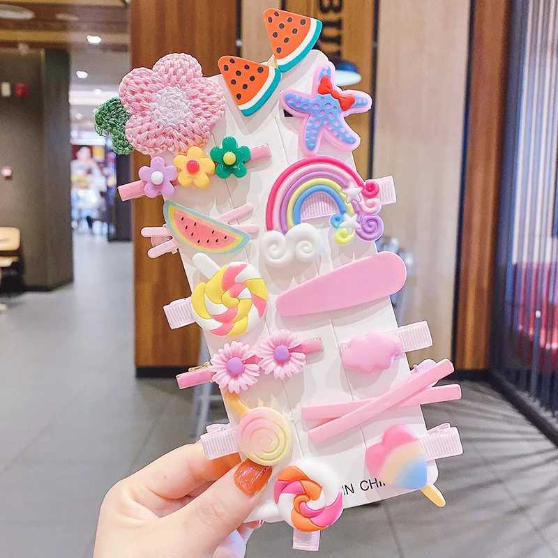 14-8Pcs/Set Cute Cartoon Bowknot Flower Hair Clips for Baby Girls Handmade Color Hairpin Barrettes Headwear Kid Hair Accessories R250730