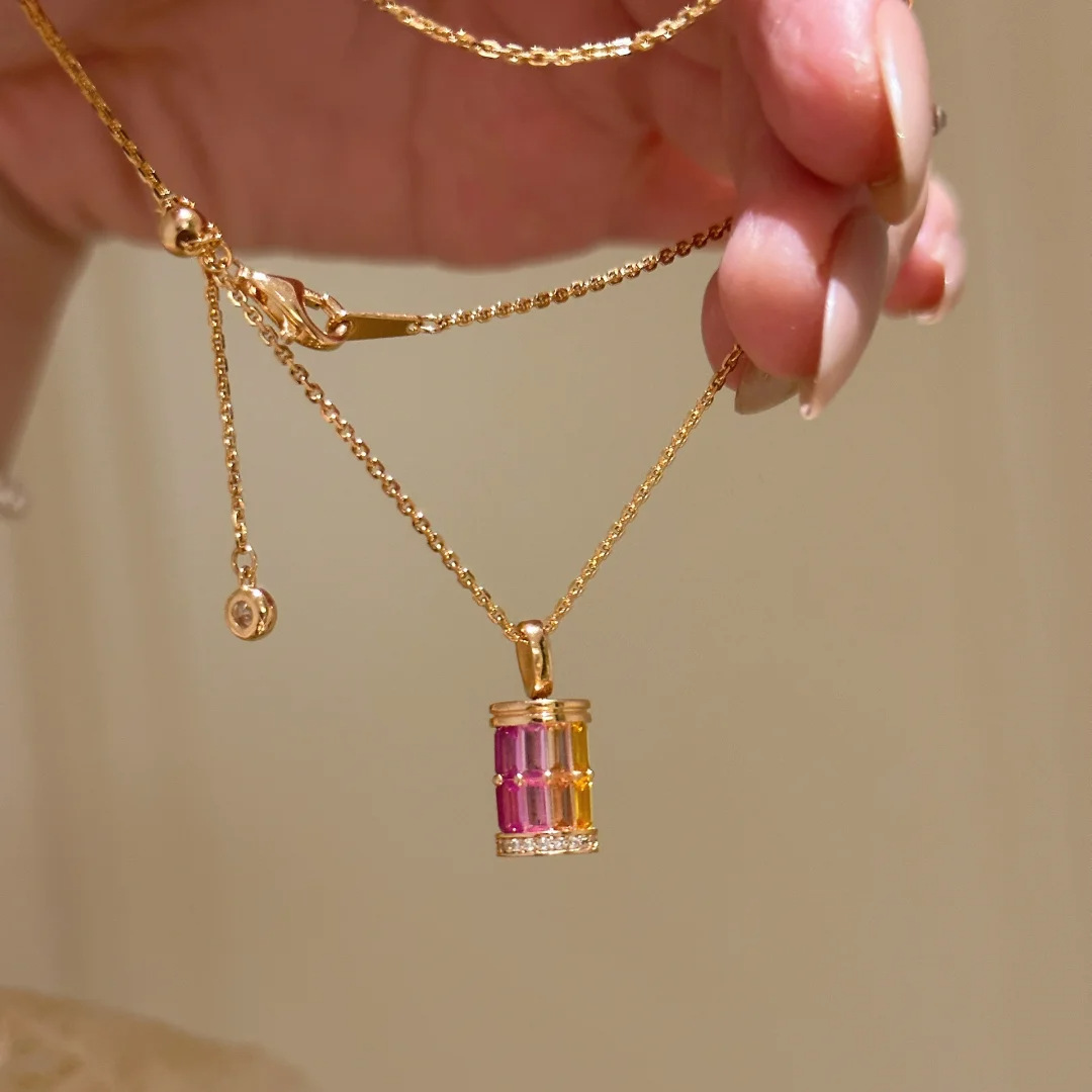 2025 Choucong Ins Top Sell Cylinder Pendant Vintgae Jewelry 18K Gold Fill Princess Cut Colorful 5A Cubic Zircon CZ Diamond Lover Women Elegant Clavicl