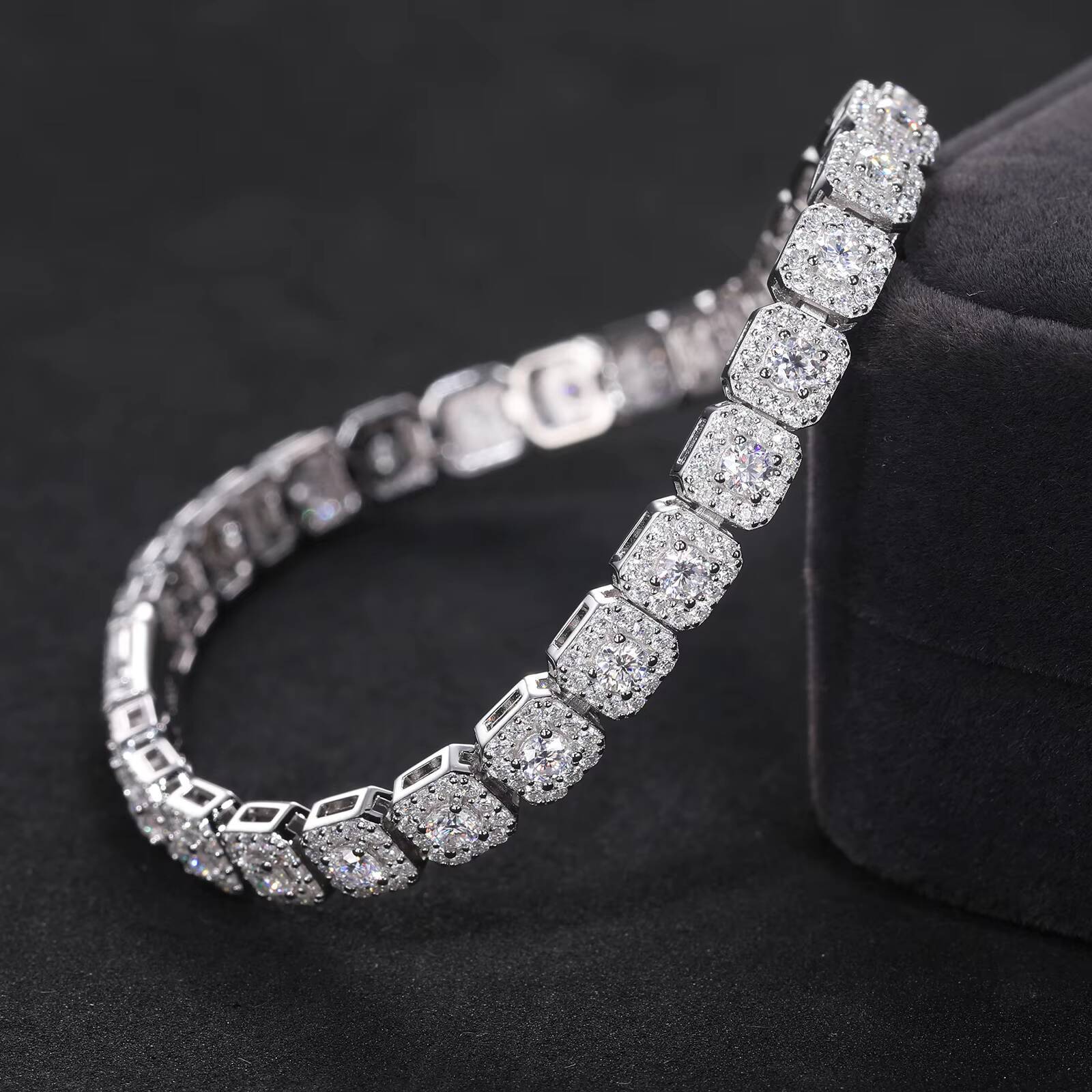 Exquisite VVS Moissanite High Quality White Gold Color Waterproof 925 Sterling Silver Tennis Bracelet for Men