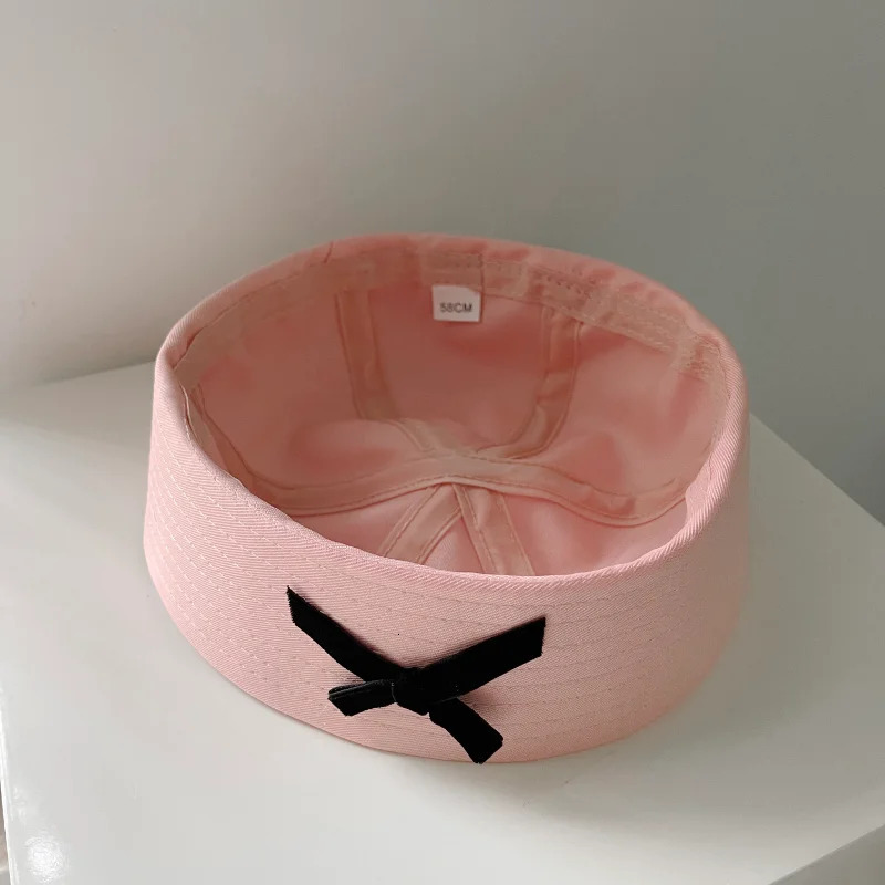 Korean Bow Knot Cute Pink Sailor Hat Flip Eaves Versatile Sweet Girl Spring and Summer JK Beret Dome Fashion Womens Cap 250729