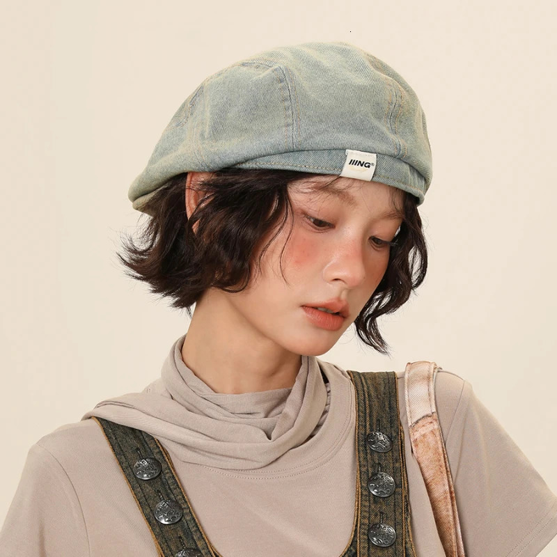 Retro Cowboy Beret Womens Summer Versatile Washed and Used Big Head Circumference Show Small Face Forward Hat 250730