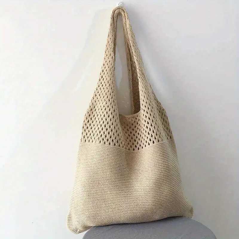 Large Capacity Hollow Crochet Bag - Spacious Interior with Ample Room for Daily Essentials Ideal for Grocery Shopping Tr Y250730