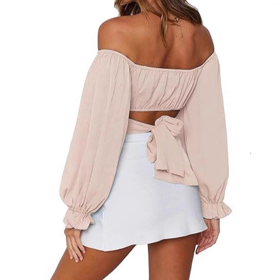 Spring and Autumn New Women s Short Top Cropped Sexy Elegant Tie Elegant Square Neck T Shirt