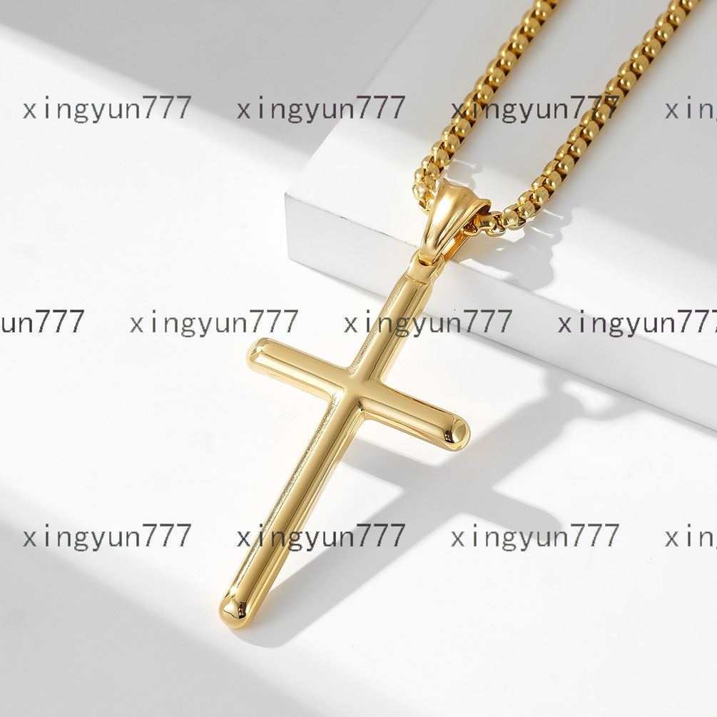 JY Fashion Minimalist Cylinder Stainless Steel Necklace 18k Gold Dainty Cross Necklace for Men Cross Necklace Women Jewelry