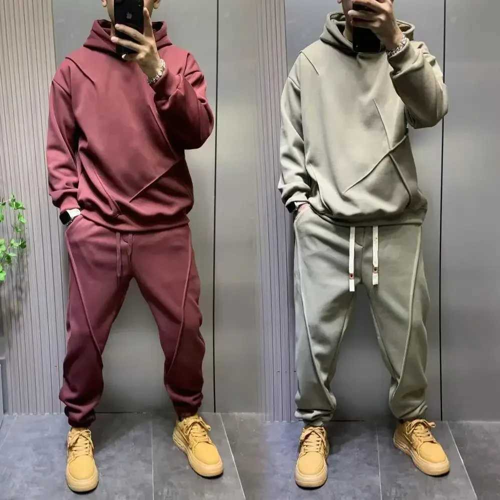 Autumn Winter Youth Tracksuit Solid Hooded Sweatshirt Sweatpants Casual Set Mens Fashion Versatile Shirt Two-piece Set Handsome XJ250731