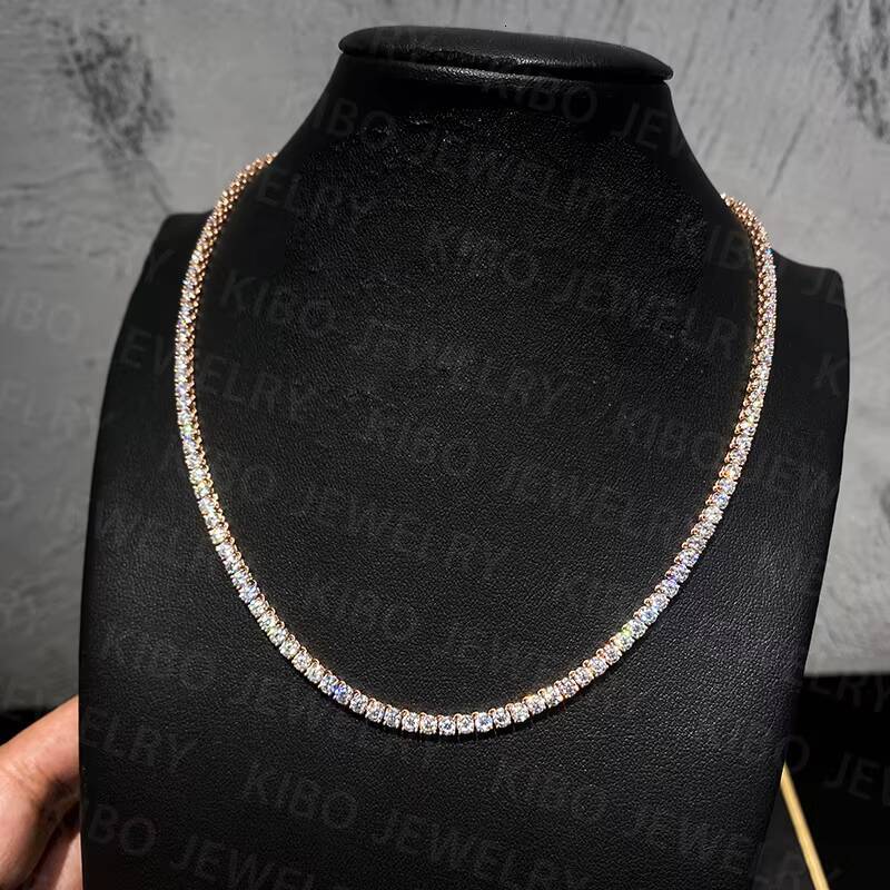Hip Hop Jewelry Iced Out VVS1 D Color Mossanite Diamond Necklace Real 4mm Moissanite Tennis 9K 10K 14K Solid Gold Chain