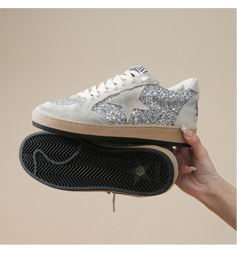 Fashion Classic New Distressed Star Sequins Skate Shoes Versatile OOTD Laced Casual Sneakers Size 35-40 Free Shipping