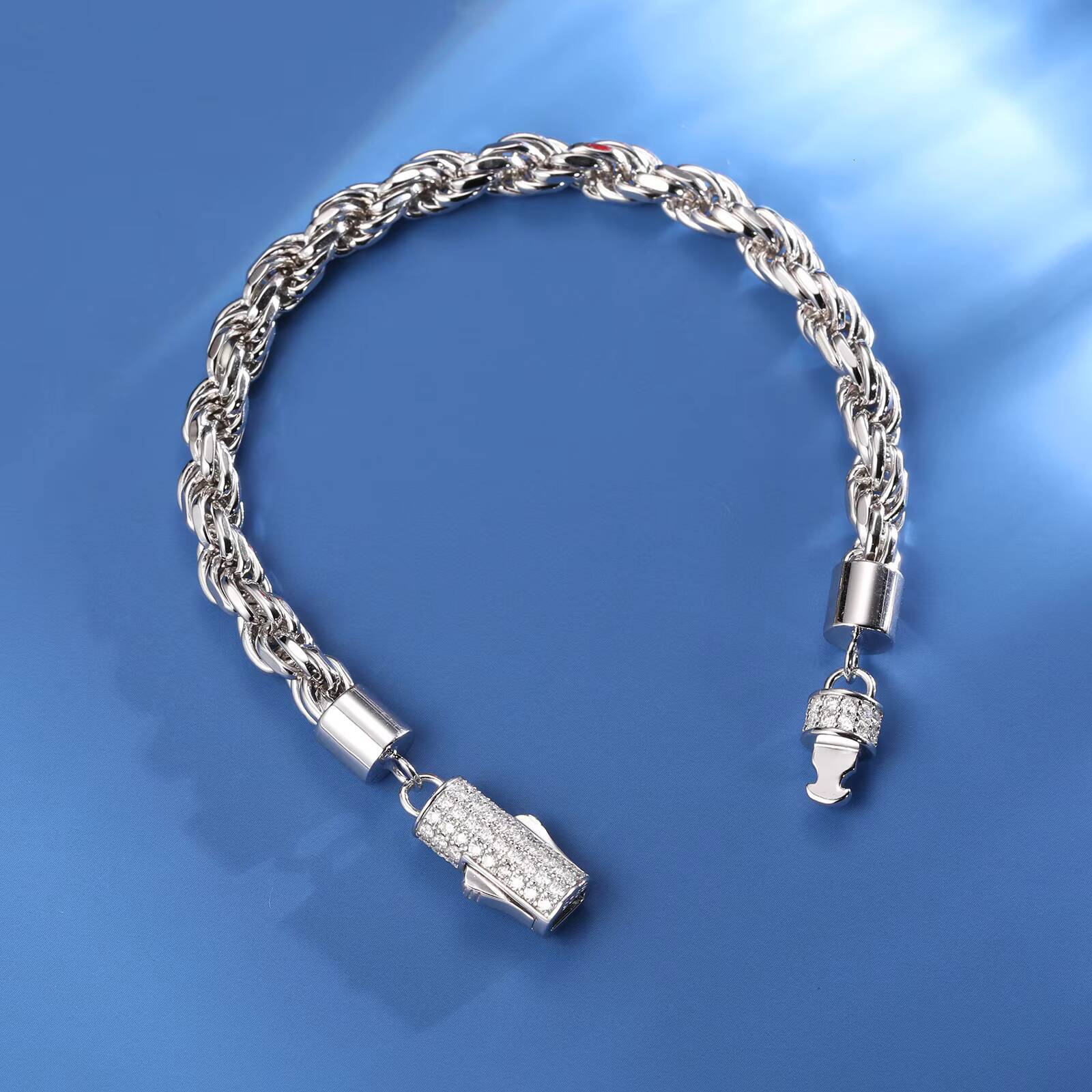 Handcraft Hip Hop Jewelry 6mm 12mm White Gold 925 Sterling Silver VVS Moissanite Buckle Twisted Rope Chain Bracelet for Men