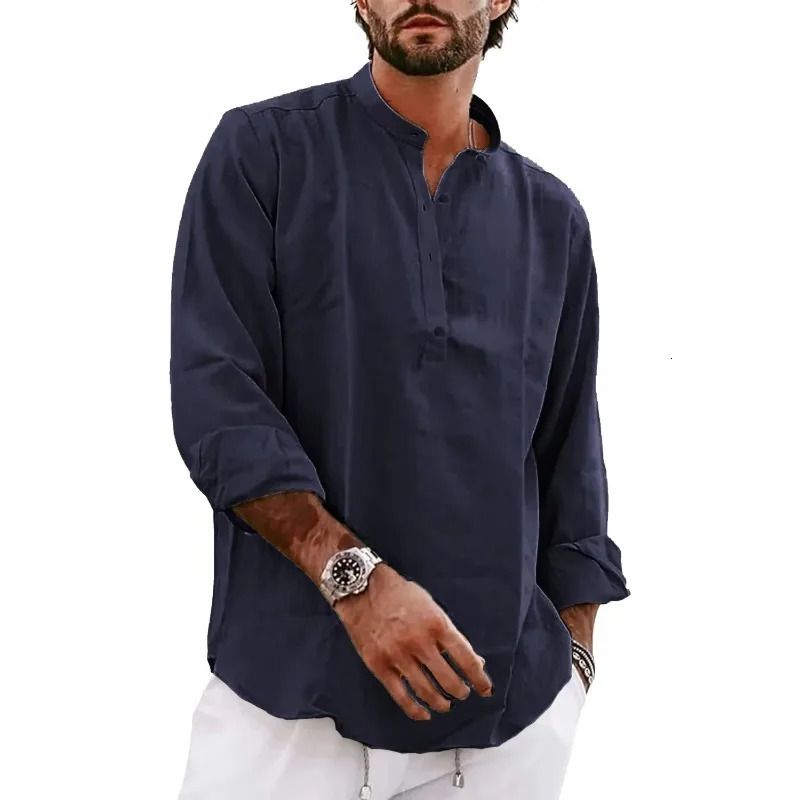 Mens Long Sleeve Cotton Polo Shirts Lightweight Oversize T Henley Beach for Men Breathable Solid Color Tops 250731