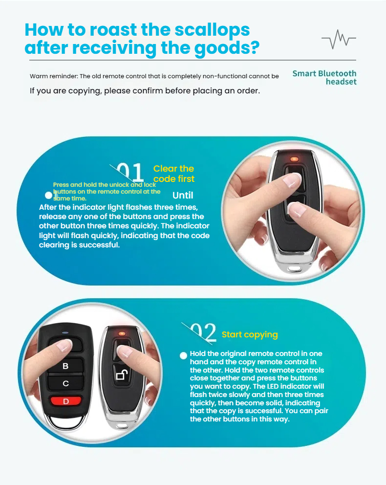 433/315MHz Self Copy RF Remote Control Wireless Transmitter 2 Buttons for Garage Door Gate Home Opener