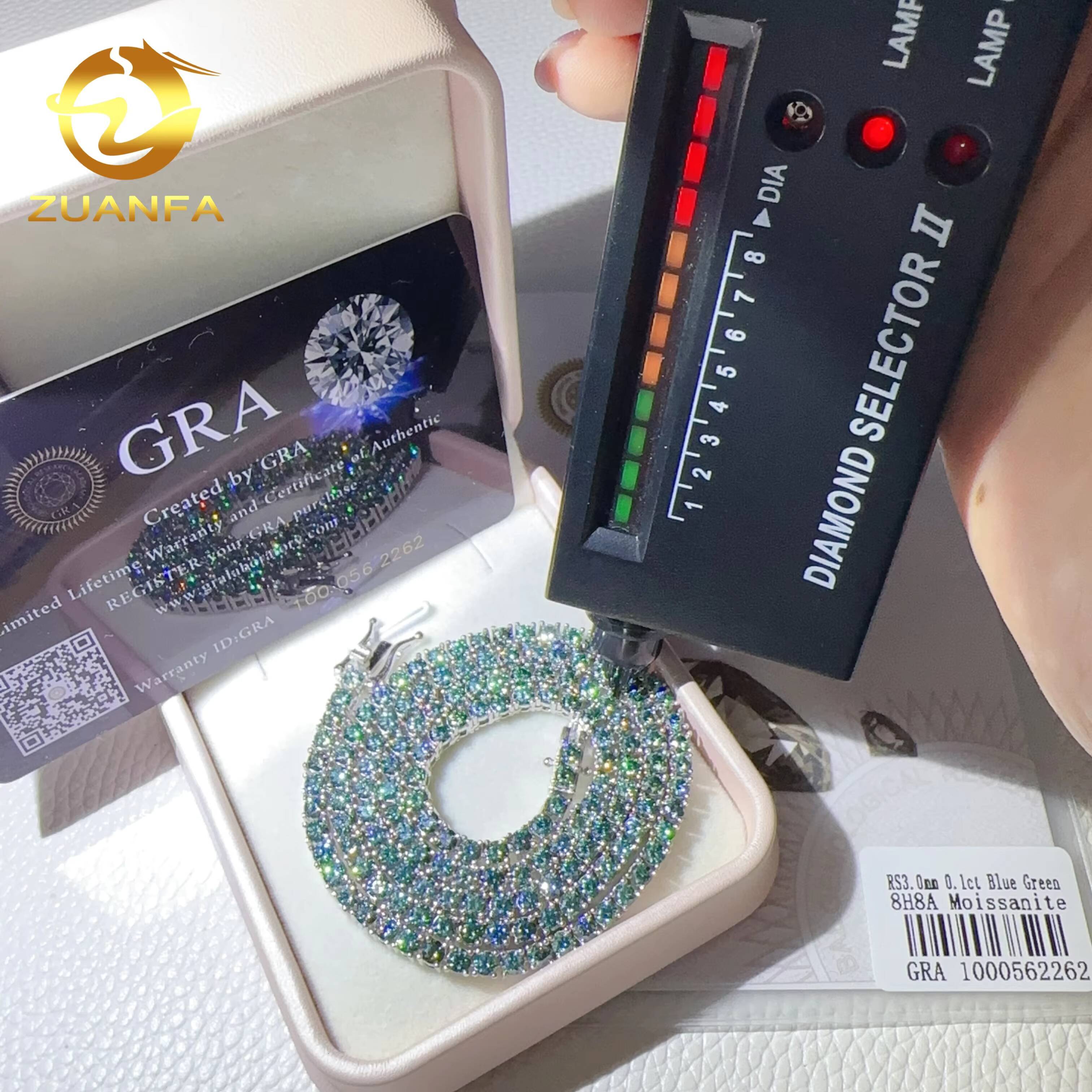 Pass Diamond Tester Luxury Fashion Jewelry 925 Sterling Silver Green Blue Colour Vvs Moissanite Lab Diamond Tennis Chain