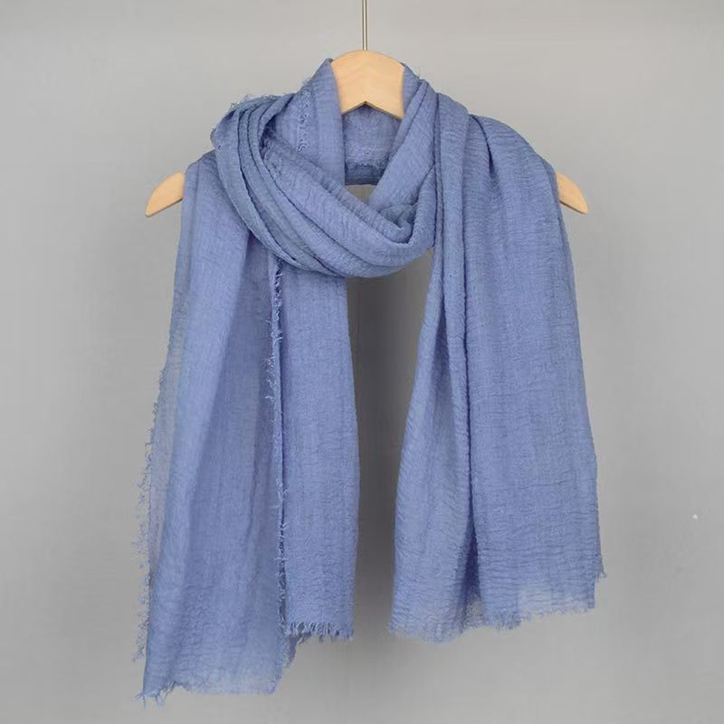 K1540 2024 Solid Color Cotton and Linen Scarf for Women Single Color Cotton and Linen Bubble Scarf Sunscreen Gauze Scarf Factory Wholesale