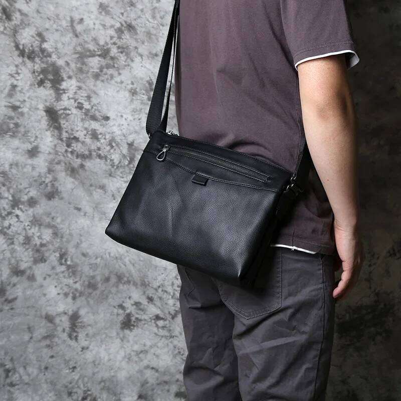 Fashion Men's Shoulder Leather Casual Messenger Bag Top Layer Cowhide Horizontal Briefcase 10 Inch Ipad NZPJ