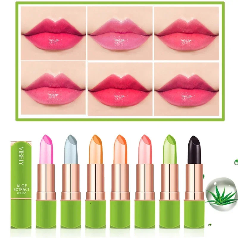 Spring Aloe Vera Moisturizing Lipstick Long Lasting Nouritious Lip Balm Temperature Changing Color lipgloss Lip Makeup Comestics 250730