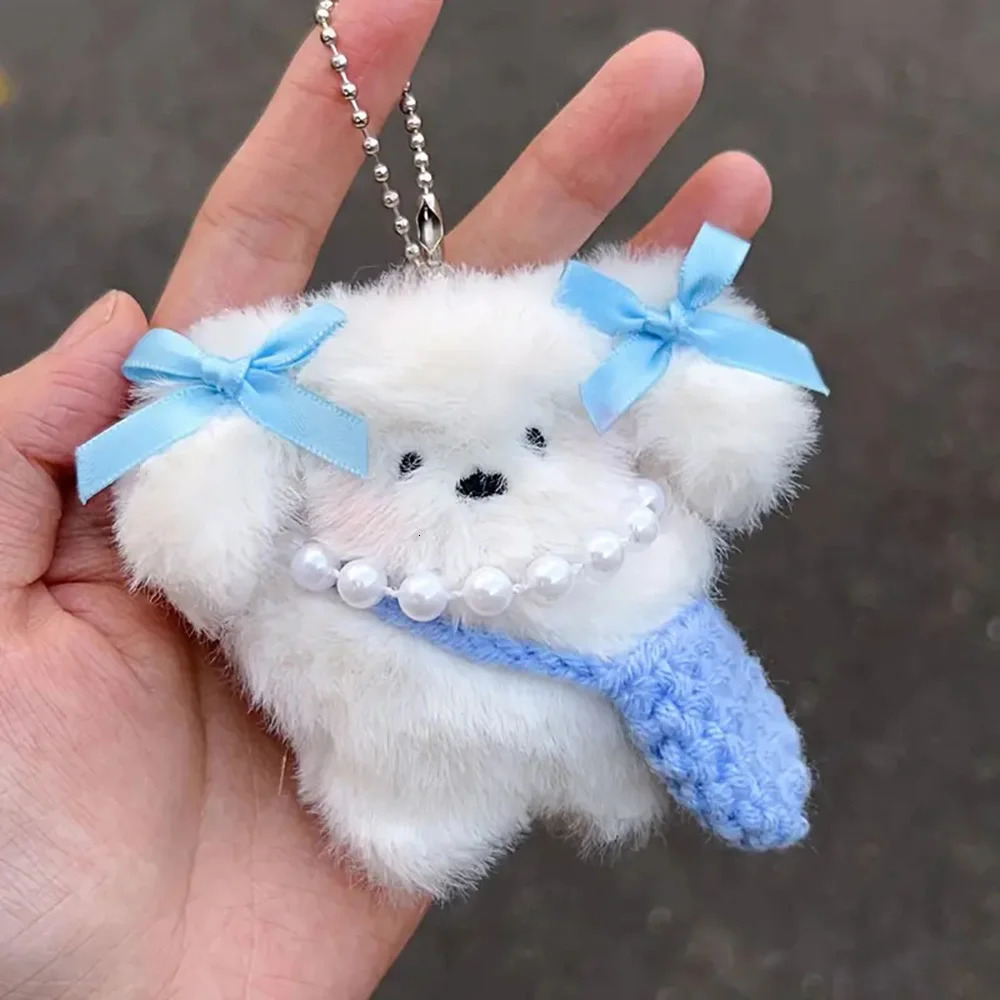 Creative Keychains Charm Cute INS Little Milk Dog Keychain For Bags Plush Bag Pendant Girls Heart Doll Keyring Jewelry Gifts 250730