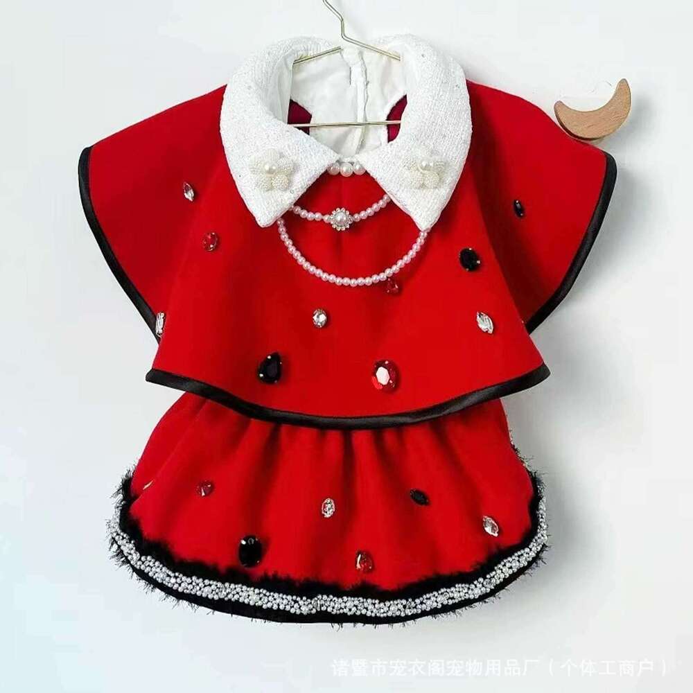 Cape Dress Pet Cloak Red New Year Teddy Small Dog