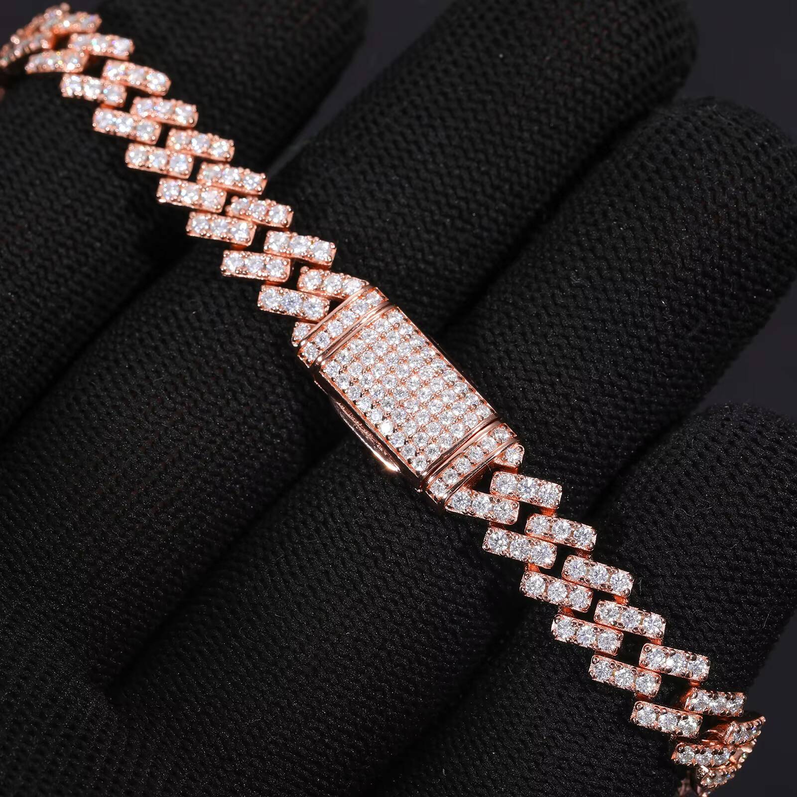 Cheap Price 8mm Rose Gold Plated 925 Sterling Silver 1 Row VVS Moissanite Diamond Iced Out Cuban Link Bracelet for Men Women
