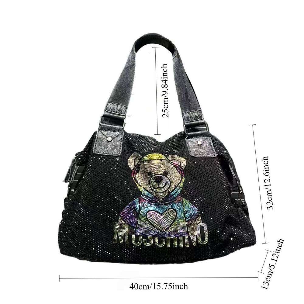 Ladies' fashionable dia jewelry cute teddy bear handbag, large capacity, personalized, elegant, shiny shoulder bagluxury bag tote bag