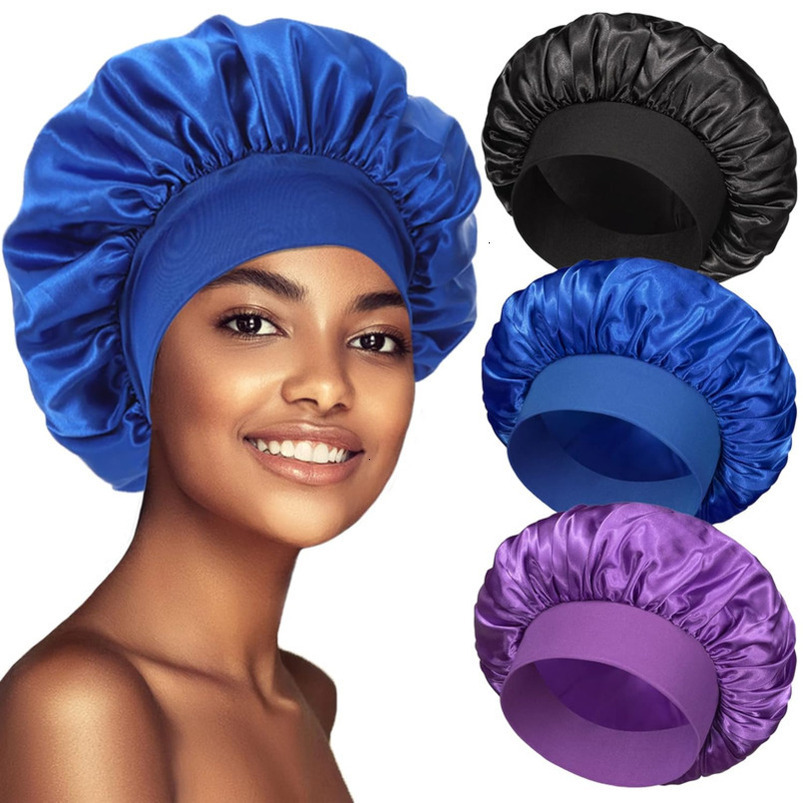 3 Pack Satin Silk Bonnet Sleeping, Bonnets Women Large Wide Soft Band Sleep Cap for Curly Hair Braids