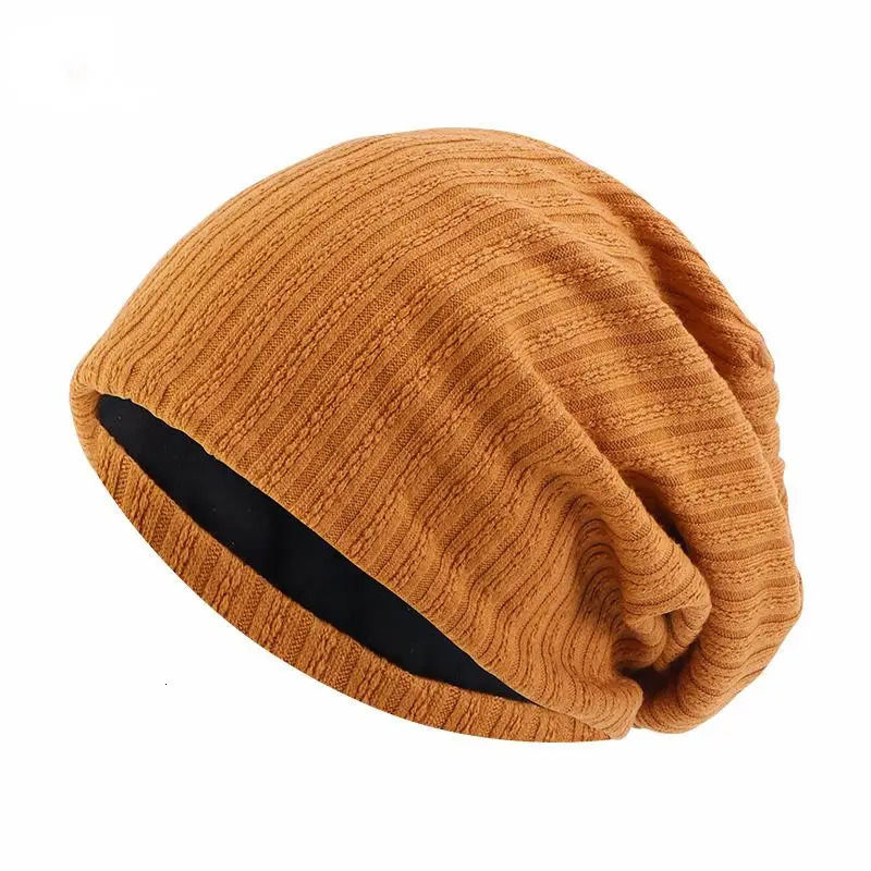 Spring Autumn and Early Winter Cotton Solid Color Wheat Spike Pattern Double Layer Skullies Beanies 250730