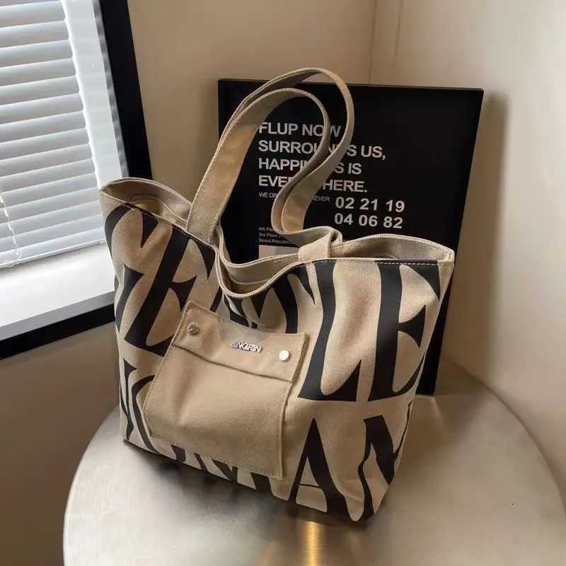 New Large Capacity Single Shoulder Canvas Bag Stylish Letter Style Student Install Books Handbag for Class Fashion Shopping Bag G250729