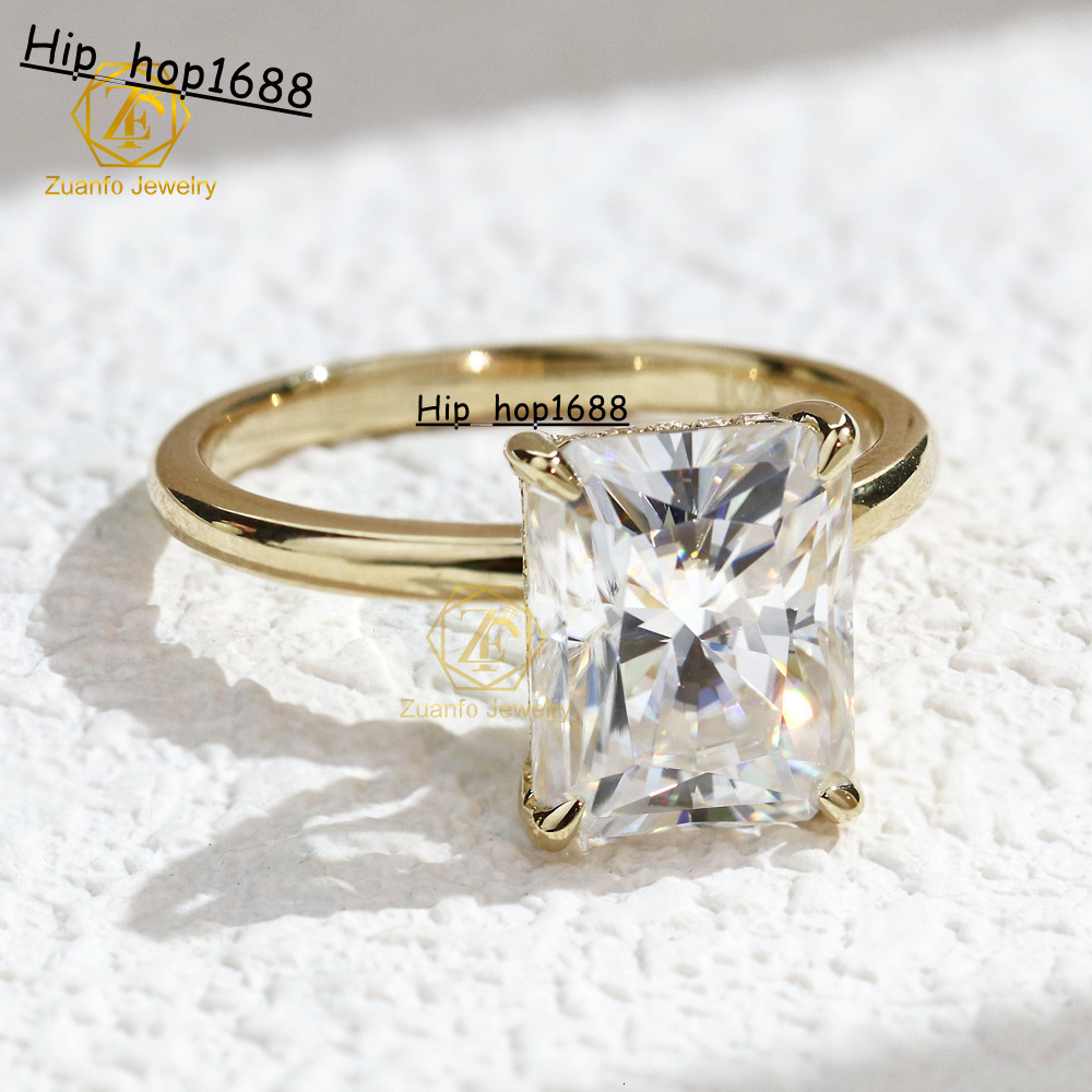 Luxury 18K Solid Gold Radiant Cut D VVS1 Moissanite Engagement Wedding Ring with Hidden Halo Exclusive for Women