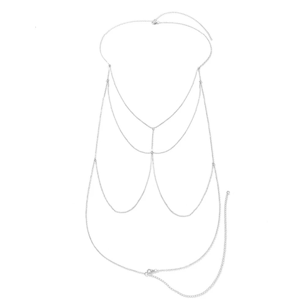 MinaMaMa Multilyaer Stainless Steel Crossover Chain Body Chain For Women Sexy Bikini Waist Chain Bra Body Jewelry 250729