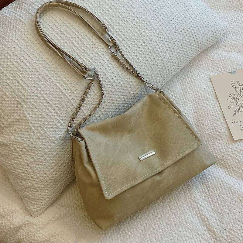 Ladies Commuter Retro Large Capacity Shoulder Bag Fashion Chain Handbag Girls Simple Crossbody PU Material