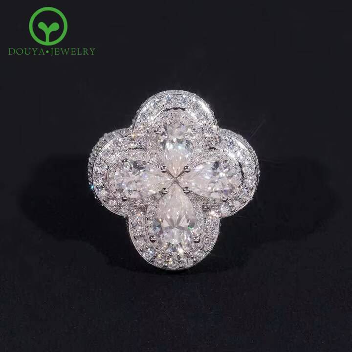 Mens Custom 925 Sterling Silver Cuban Ring VVS Gold-Plated Fashion Design Band Adjustable Size Hip Hop Jewelry with Moissanite