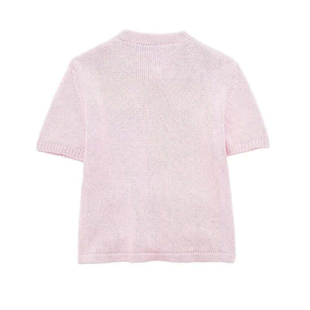 Designer Clothing 2025 MSNOLOA Spring Summer Casual Knitted Single Breasted O-Neck Pockets Cardigan Half Sleeve Women Sweaters