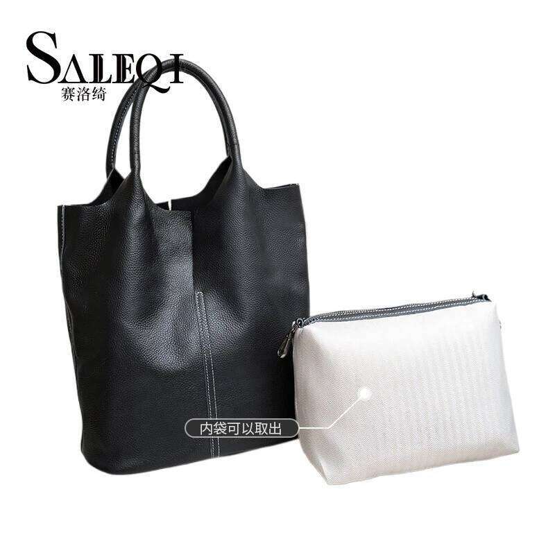 Genuine Leather Commuter Tote Designer Ladies Soft Cowhide Shoulder Handbag Capacity Women Large Bucket Bag 250731