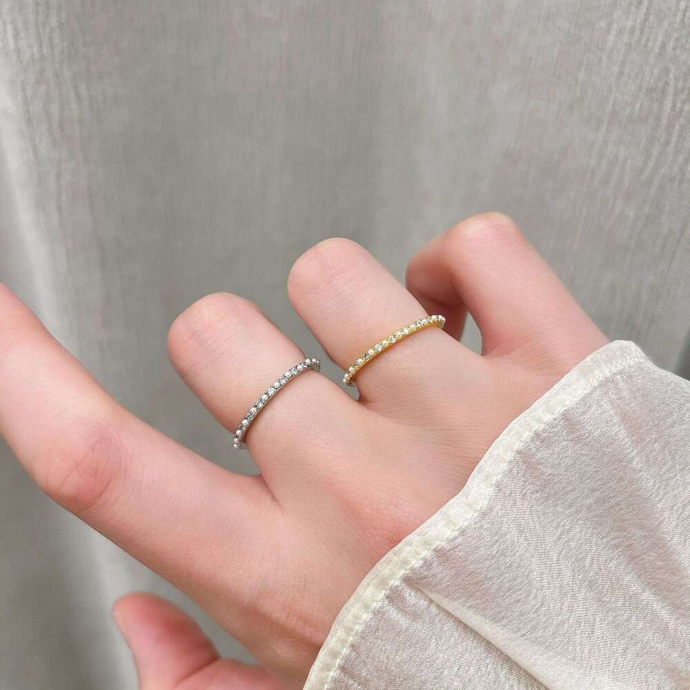 Closed Loop Mini Pearl Inlaid Full Zirconia Thin Gold and Silver Two-tone Optional 2025 Spring New Ring 8b2