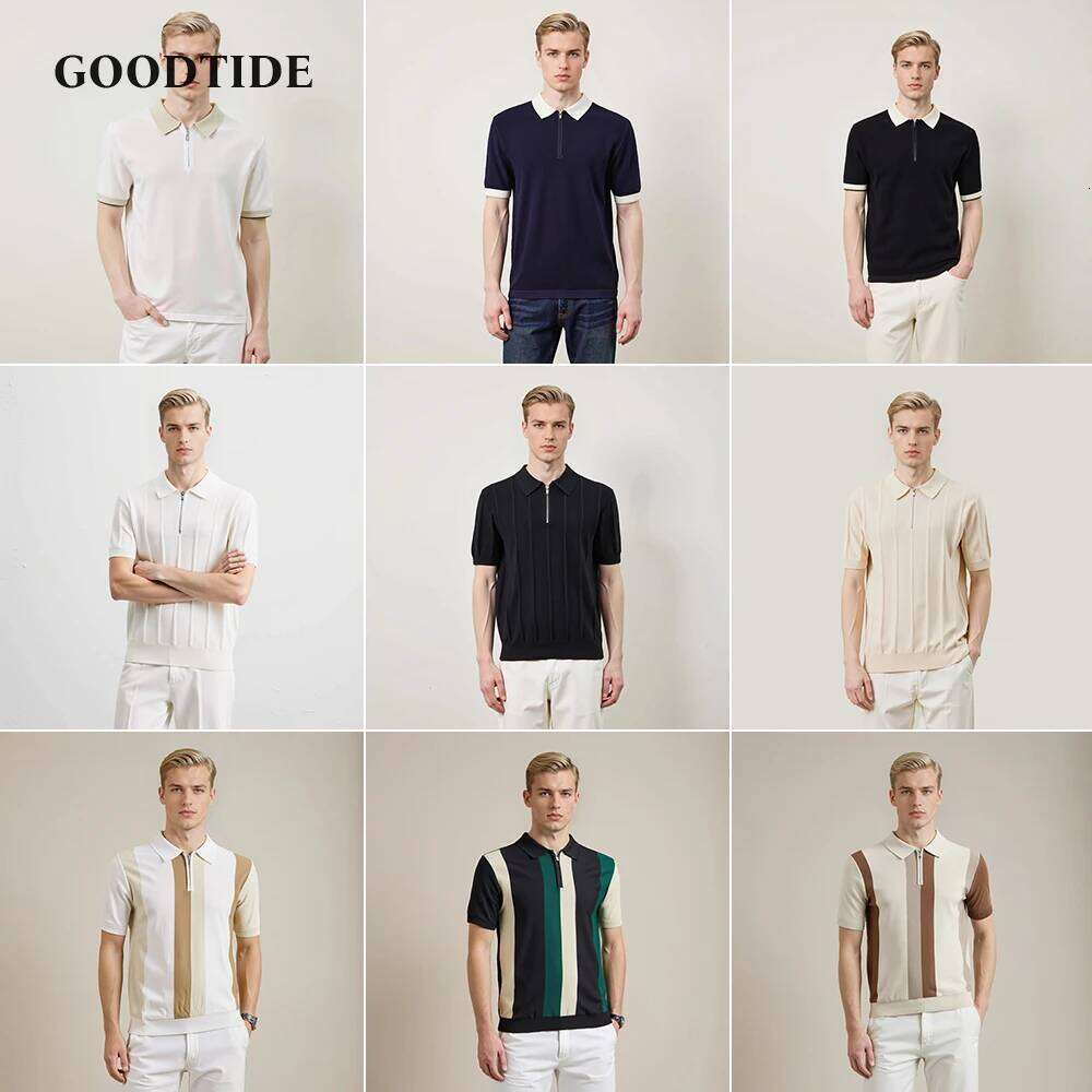 Knitted New Summer European And American Men's Polo Shirt Casual Solid Color Business Henry Collar Short-sleeved Top