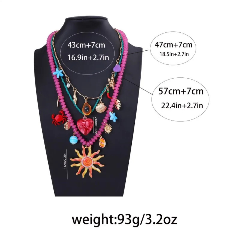 Summer Ocean Vacation Beaded Charms Sun Heart Conch Crab Pendant Necklaces for Women Beach Party Jewelry Neck Accessories 250716