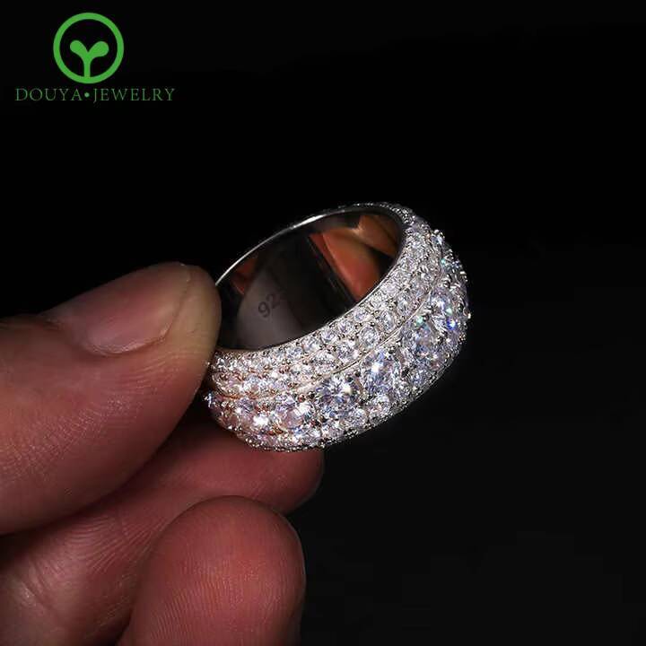 Mens Custom 925 Sterling Silver Cuban Ring VVS Gold-Plated Fashion Design Band Adjustable Size Hip Hop Jewelry with Moissanite