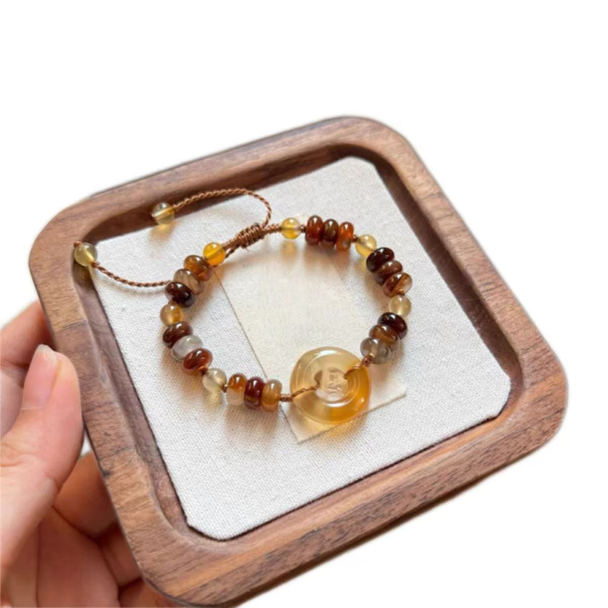 Retro Brown Cord Peace-Knot Bracelet Minimalist Chinese Knot Jewelry for Women