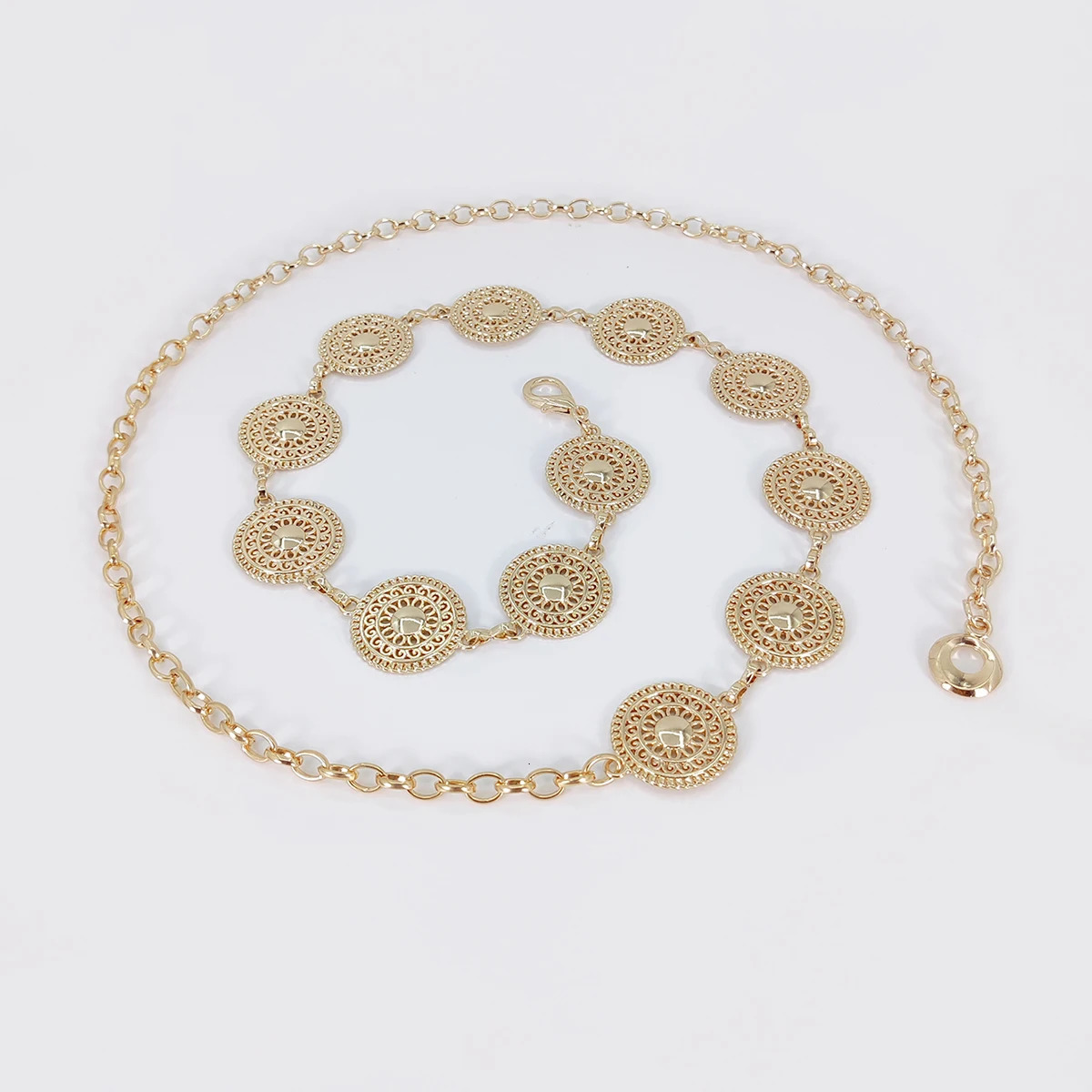 Boho Hollow Out Round Chain Belts Classic Metal Waist Chain Vintage Adjustable Body Jewelry Trendy Dress Chain For Women Girls 250730