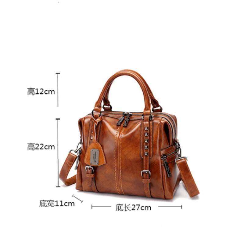 Women's New Brand Retro Oil Wax Leather Handbag Simple Fashion Messenger Ladies Elegant Crossbody Shoulder Bag