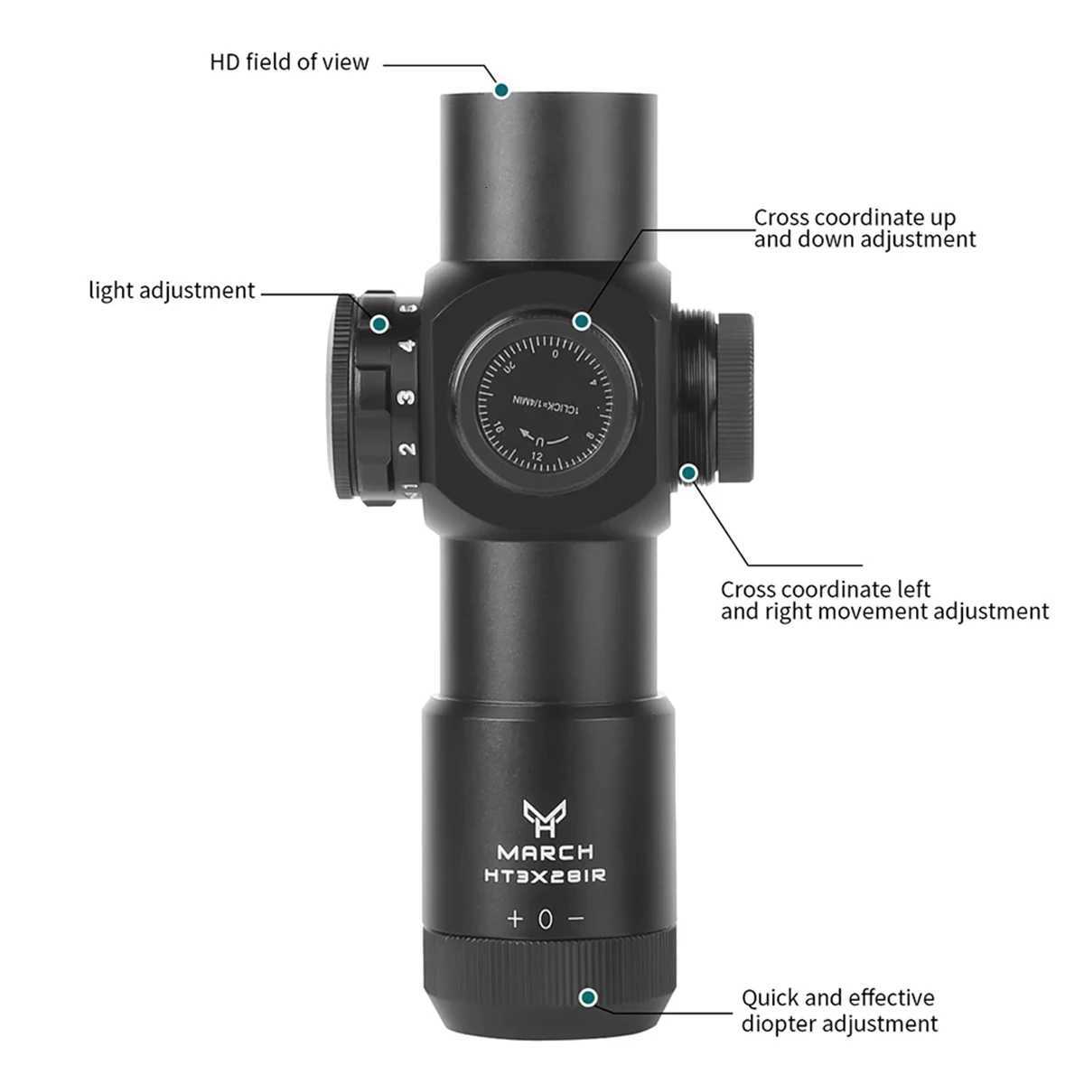 Tactical March HT 3X28IR Riflescope Optics Sight Red Green Illuminated Airsoft Outdoor Sport Hunting Shooting Sight Scope R250730