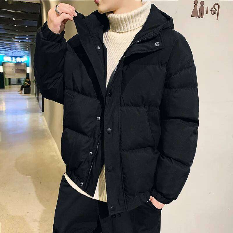 Casual 2025 Autumn Winter Men's Warm Hooded Cotton Padded Jackets Solid Color Thick Parka Outwear Windproof WADDED Coat Clothing MDNG
